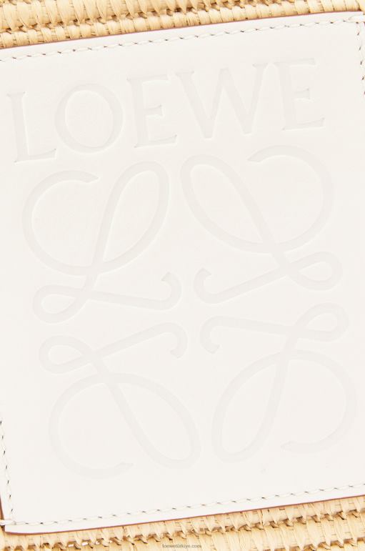 Loewe rafya ve dana derisinden küçük kare sepet çanta 0260047 kadınlar doğal beyaz