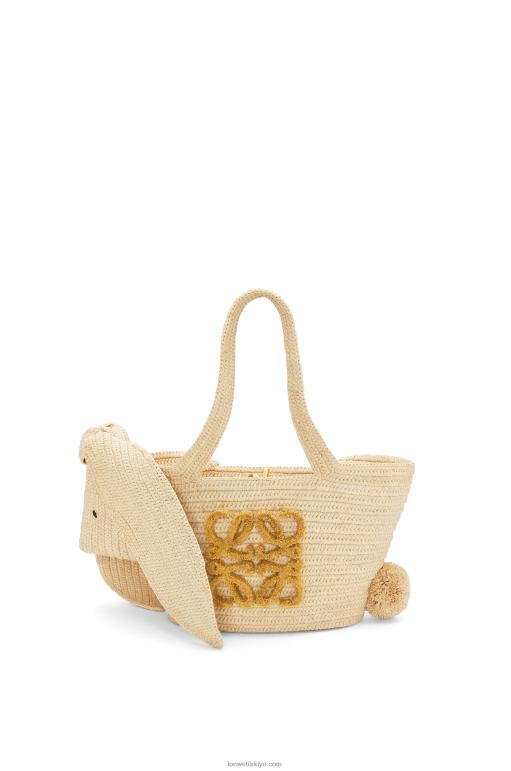 Loewe rafya ve dana derisinden küçük tavşan sepet çantası 0260078 kadınlar doğal