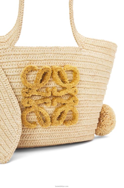 Loewe rafya ve dana derisinden küçük tavşan sepet çantası 0260078 kadınlar doğal