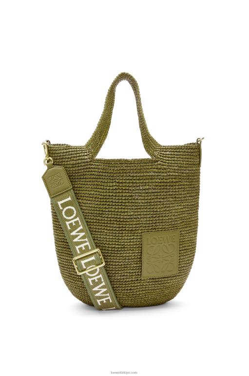 Loewe rafya ve dana derisinden mini yırtmaçlı çanta 026009 kadınlar zeytin