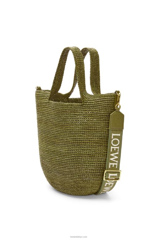 Loewe rafya ve dana derisinden mini yırtmaçlı çanta 026009 kadınlar zeytin