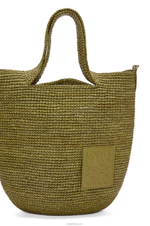 Loewe rafya ve dana derisinden mini yırtmaçlı çanta 026009 kadınlar zeytin