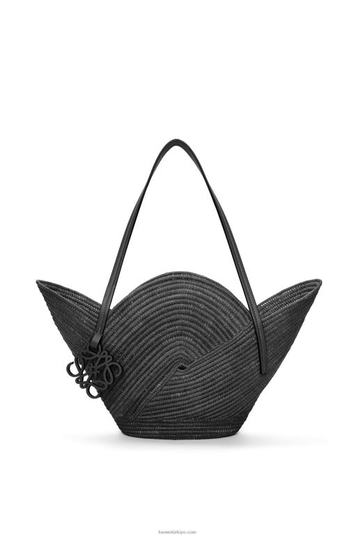 Loewe rafya ve dana derisinden petal sepet çanta 0260041 kadınlar siyah