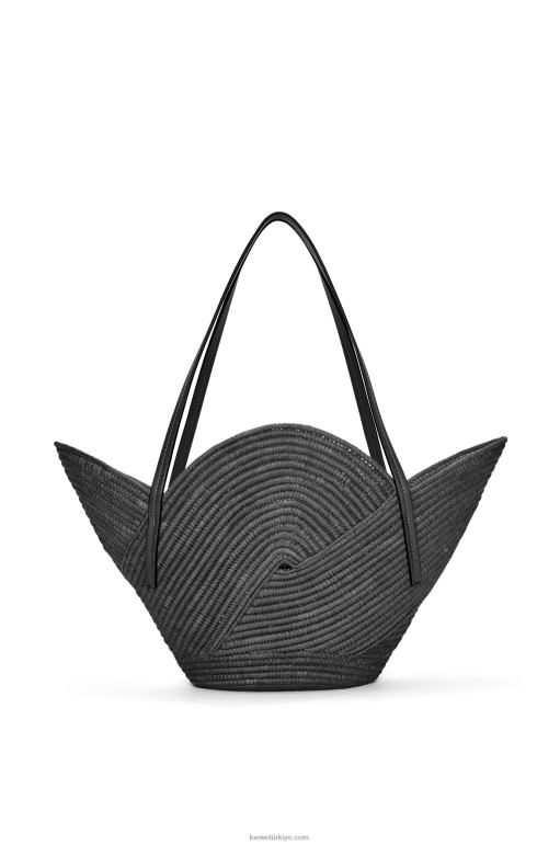 Loewe rafya ve dana derisinden petal sepet çanta 0260041 kadınlar siyah