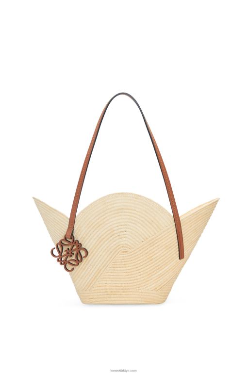 Loewe rafya ve dana derisinden petal sepet çanta 0260061 kadınlar doğal/ten rengi