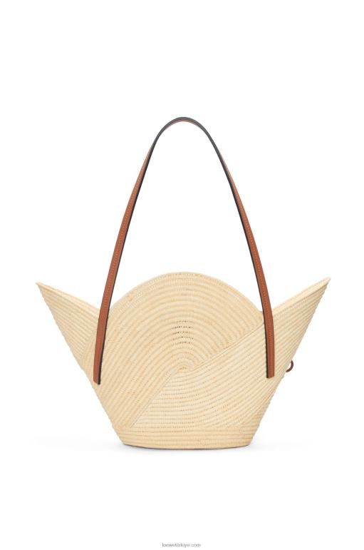 Loewe rafya ve dana derisinden petal sepet çanta 0260061 kadınlar doğal/ten rengi