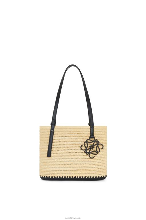 Loewe rafya ve kauçuktan küçük kare sepet çanta 0260045 kadınlar doğal/siyah