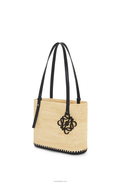 Loewe rafya ve kauçuktan küçük kare sepet çanta 0260045 kadınlar doğal/siyah