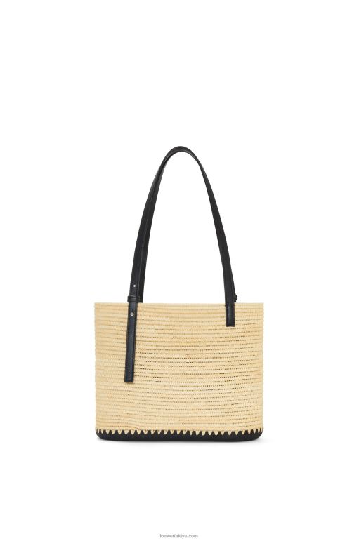 Loewe rafya ve kauçuktan küçük kare sepet çanta 0260045 kadınlar doğal/siyah