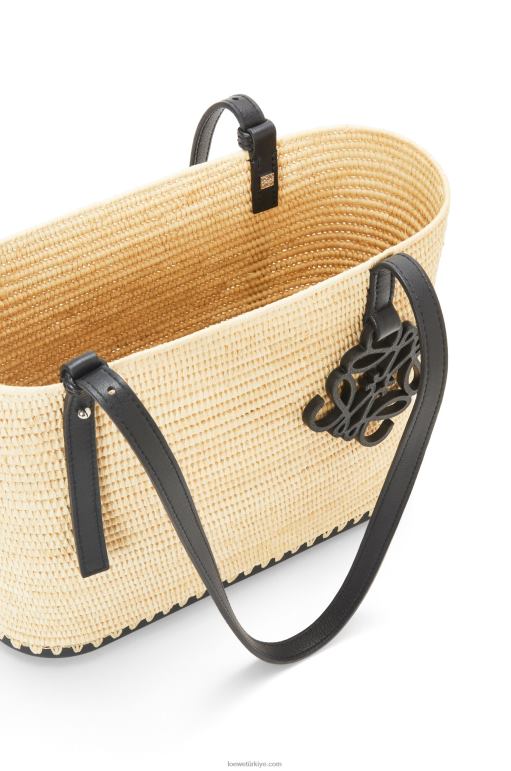 Loewe rafya ve kauçuktan küçük kare sepet çanta 0260045 kadınlar doğal/siyah