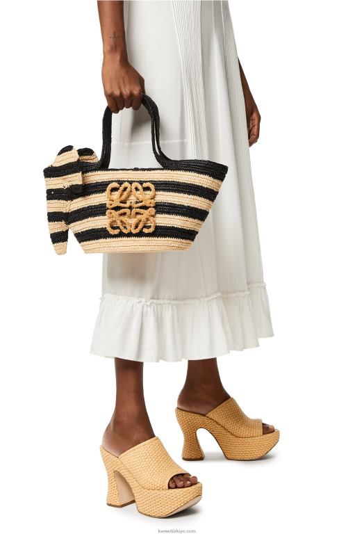 Loewe rafyada küçük fil sepeti 02600107 kadınlar doğal/siyah