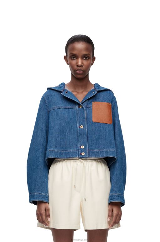 Loewe Kısaltılmış denim iş giysisi ceketi 026001162 kadınlar Mavi kırmızı