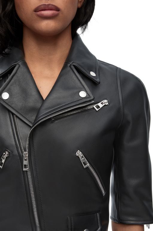 Loewe Nappa kısa motorcu ceketi 026001116 kadınlar siyah