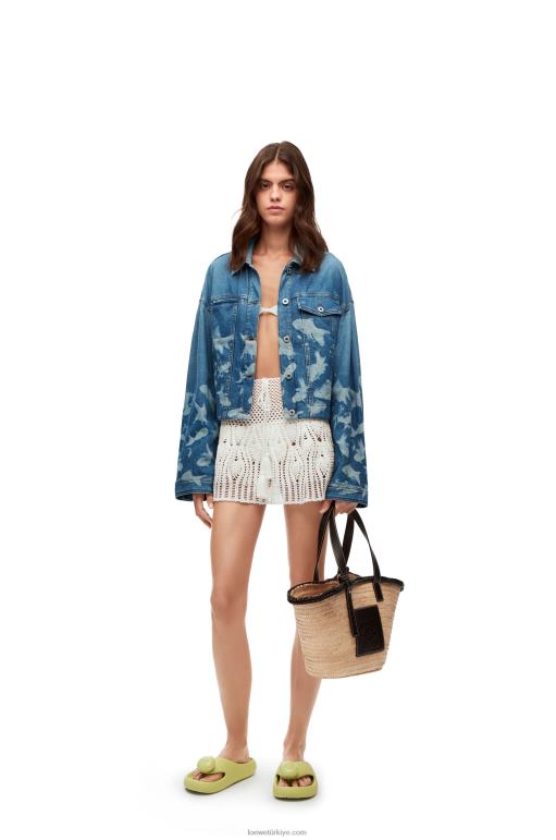Loewe balık kesim denim ceket 026001169 kadınlar açık mavi/beyaz