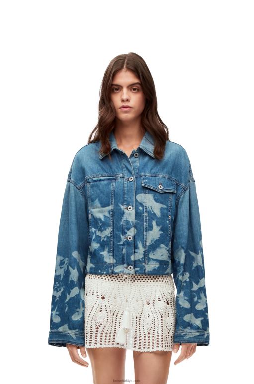 Loewe balık kesim denim ceket 026001169 kadınlar açık mavi/beyaz
