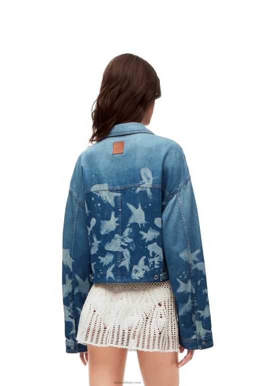 Loewe balık kesim denim ceket 026001169 kadınlar açık mavi/beyaz