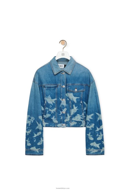 Loewe balık kesim denim ceket 026001169 kadınlar açık mavi/beyaz