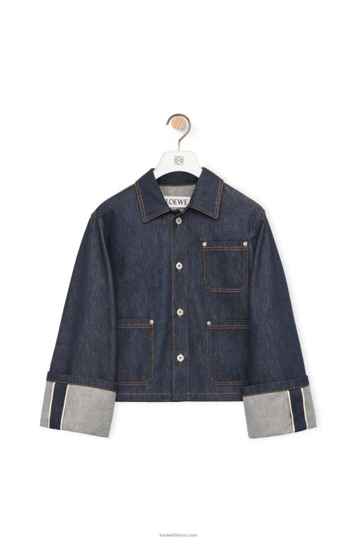 Loewe denim balıkçı kıvrık ceket 026001183 kadınlar ham kot