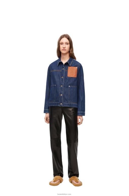 Loewe denim iş kıyafeti ceketi 026001193 kadınlar kot mavisi/açık kot mavisi
