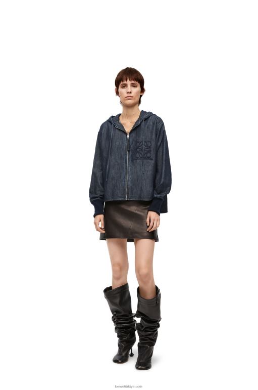Loewe denim kapüşonlu ceket 026001164 kadınlar indigo