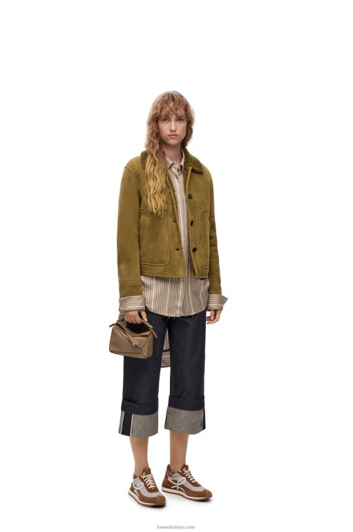 Loewe kürklü kısa ceket 026001125 kadınlar haki yeşil