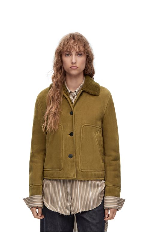 Loewe kürklü kısa ceket 026001125 kadınlar haki yeşil