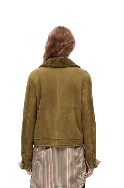 Loewe kürklü kısa ceket 026001125 kadınlar haki yeşil