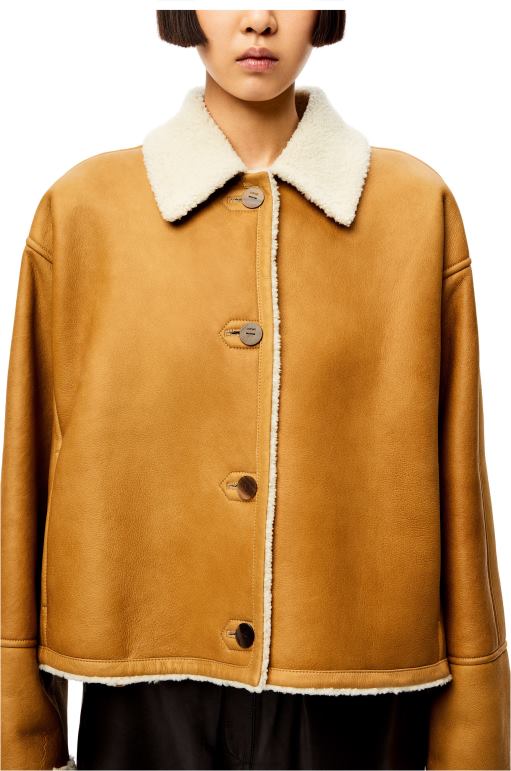 Loewe kürklü kısa ceket 026001148 kadınlar beyaz/deve