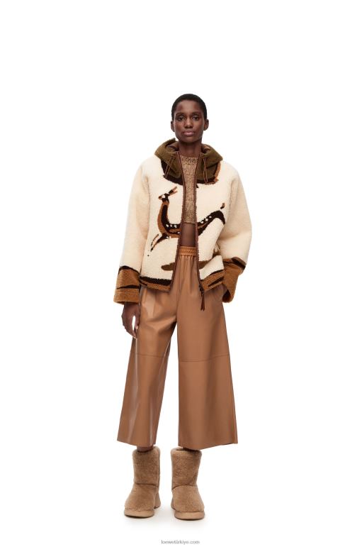 Loewe kürklü kapüşonlu ceket 026001126 kadınlar kırık beyaz/kahverengi