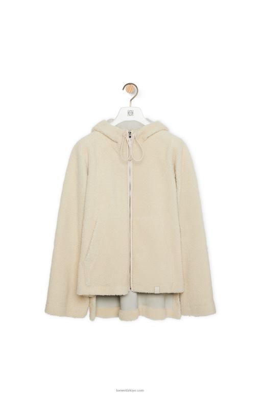 Loewe kürklü kapüşonlu ceket 026001127 kadınlar fildişi