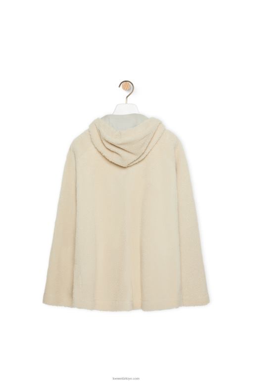 Loewe kürklü kapüşonlu ceket 026001127 kadınlar fildişi