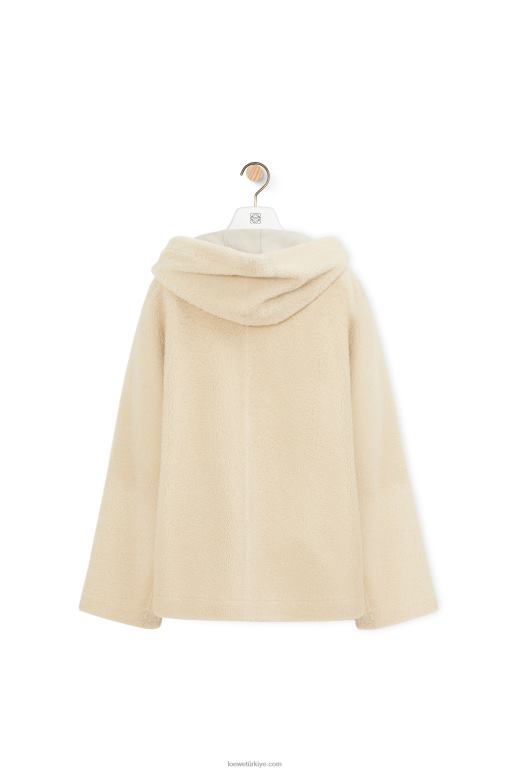 Loewe kürklü kapüşonlu fermuarlı ceket 026001142 kadınlar krem/mavi/mor