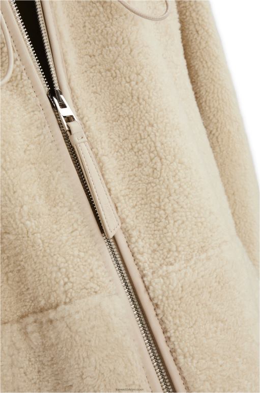 Loewe kürklü kapüşonlu fermuarlı ceket 026001142 kadınlar krem/mavi/mor