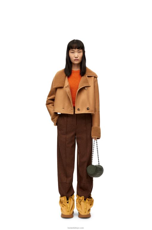 Loewe yünlü kumaştan yeniden yapılandırılmış ceket 026001130 kadınlar çöl/bordo