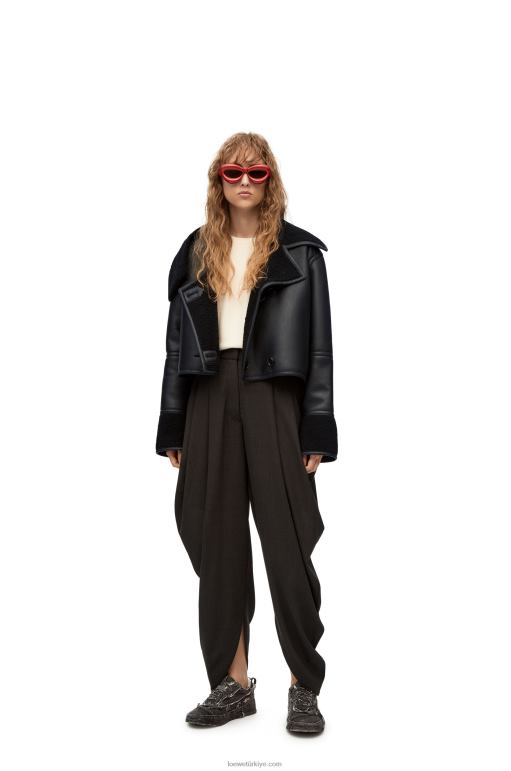 Loewe yünlü kumaştan yeniden yapılandırılmış ceket 026001131 kadınlar siyah