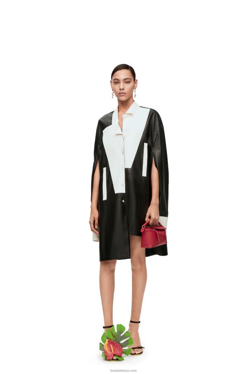 Loewe Nappa kuzu derisinden asimetrik gömlek elbise 026001078 kadınlar siyah beyaz