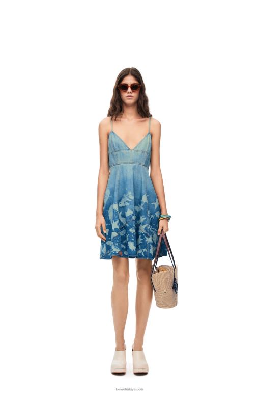 Loewe denim balık askılı elbise 026001046 kadınlar açık mavi/beyaz