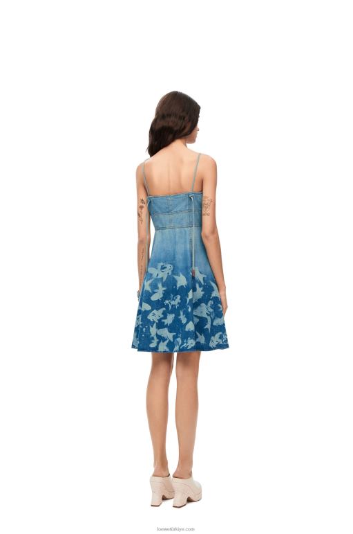Loewe denim balık askılı elbise 026001046 kadınlar açık mavi/beyaz