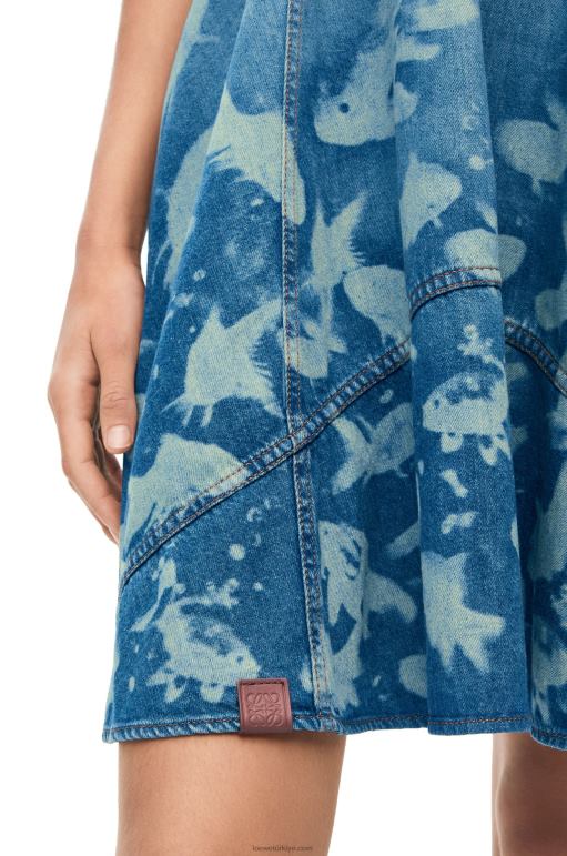 Loewe denim balık askılı elbise 026001046 kadınlar açık mavi/beyaz