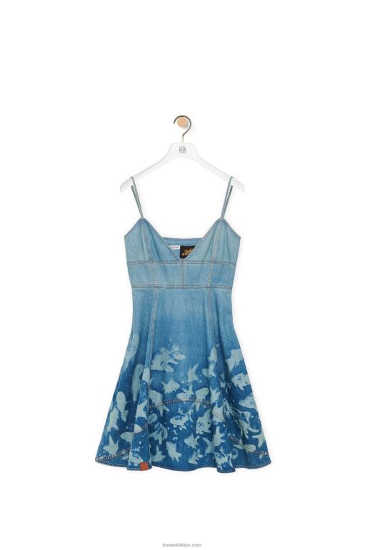 Loewe denim balık askılı elbise 026001046 kadınlar açık mavi/beyaz