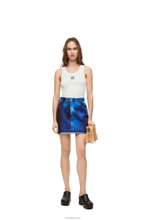 Loewe denimden pikselli mini etek 026001176 kadınlar kot