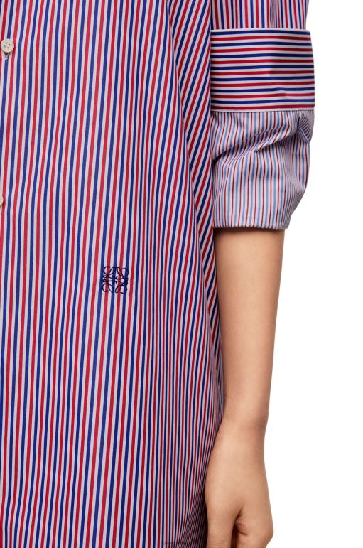 Loewe çizgili pamuklu kıvrık gömlek elbise 026001035 kadınlar Mavi kırmızı