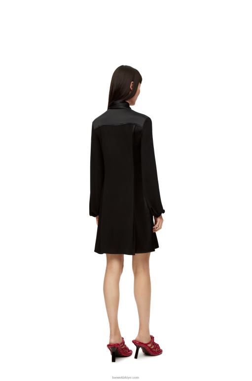 Loewe krep jarse ve krep satenden yaka elbise 026001062 kadınlar siyah