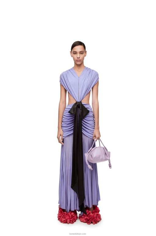 Loewe krep jarseden drapeli fiyonklu elbise 026001073 kadınlar leylak