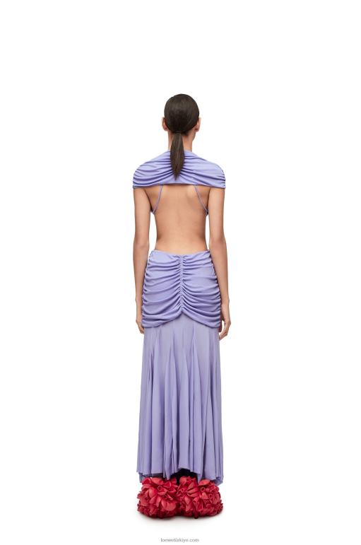 Loewe krep jarseden drapeli fiyonklu elbise 026001073 kadınlar leylak