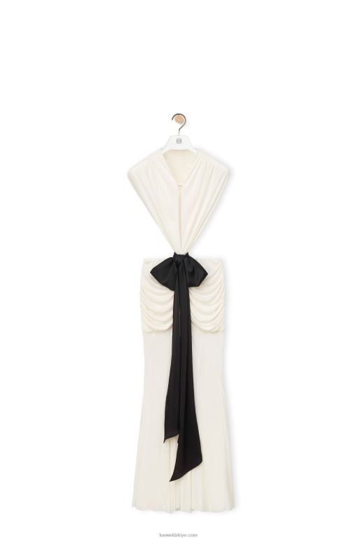 Loewe krep jarseden drapeli fiyonklu elbise 026001077 kadınlar beyaz