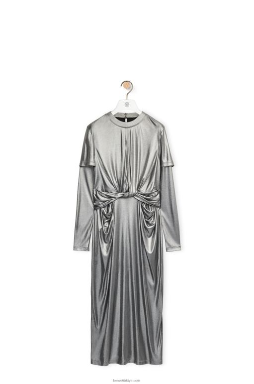 Loewe lamine jarseden drapeli elbise 026001092 kadınlar siyah gümüş