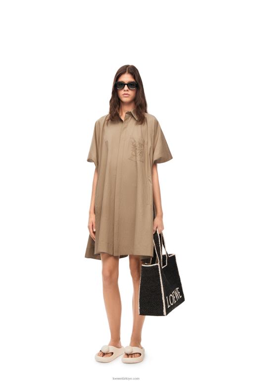 Loewe pamuklu anagram tunik elbise 026001050 kadınlar taos taupe