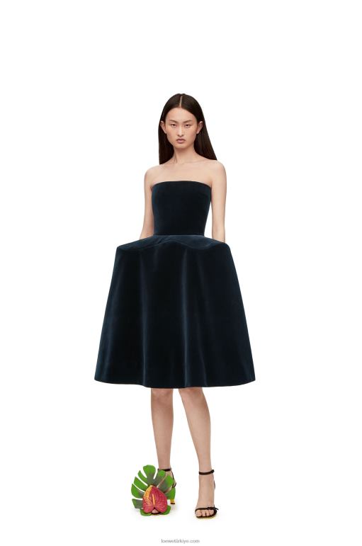 Loewe pamuklu kadife peplum büstiyer elbise 026001061 kadınlar koyu mavi