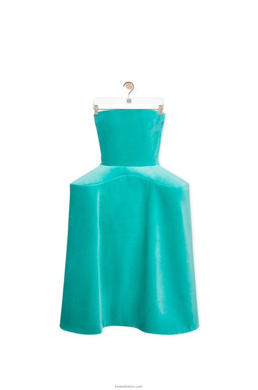 Loewe pamuklu kadife peplum büstiyer elbise 026001064 kadınlar Karayip Mavisi